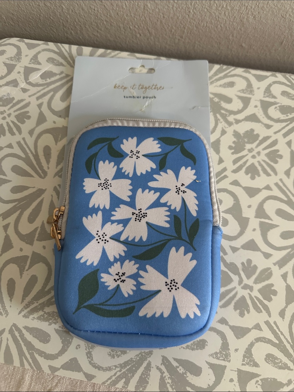 Blue Floral Tumbler Pouch NWT